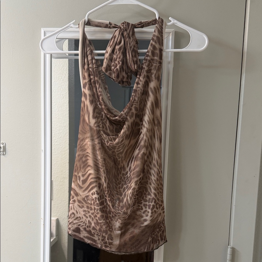 See You Monday Brown Animal Print Halter Top